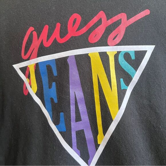 Guess Jeans Hoodie Womens Cropped Black Hooded Sweatshirt Size XS Y2K - Picture 4 of 4